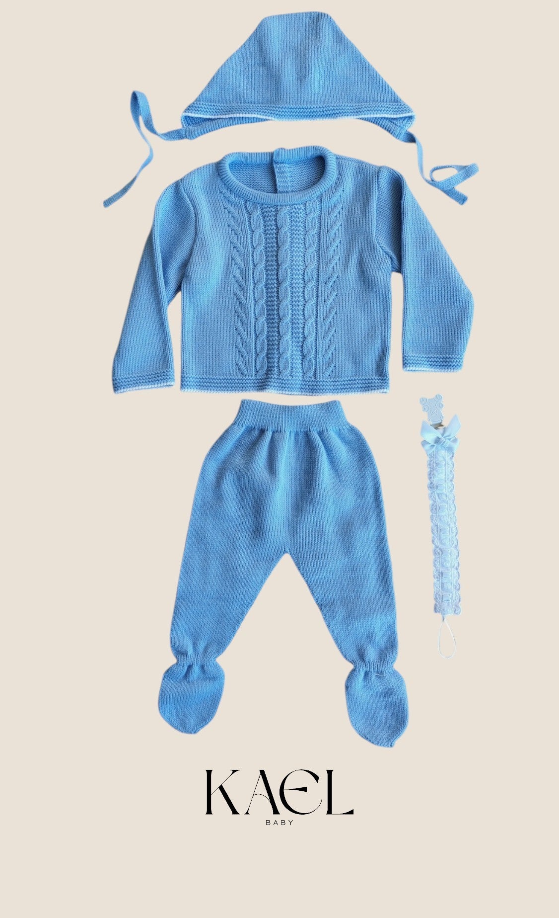 NEWBORN KNITTED SET 3 PEZZI INDACO